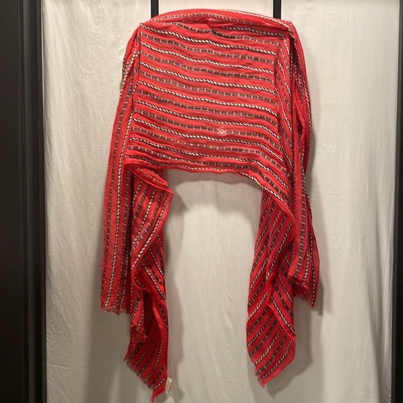 Tory Burch Linen Blend Gemini Link Rope Oblong Scarf, Red - Picture 3 of 7